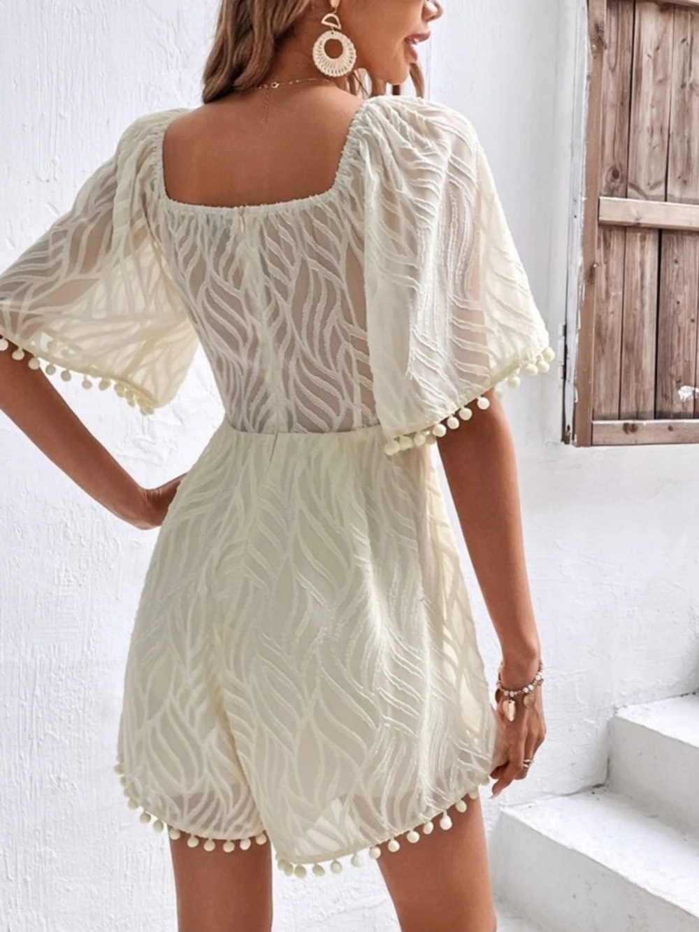 Cream Boho Cut-Out Flowy Romper - S - Picture 2 of 5